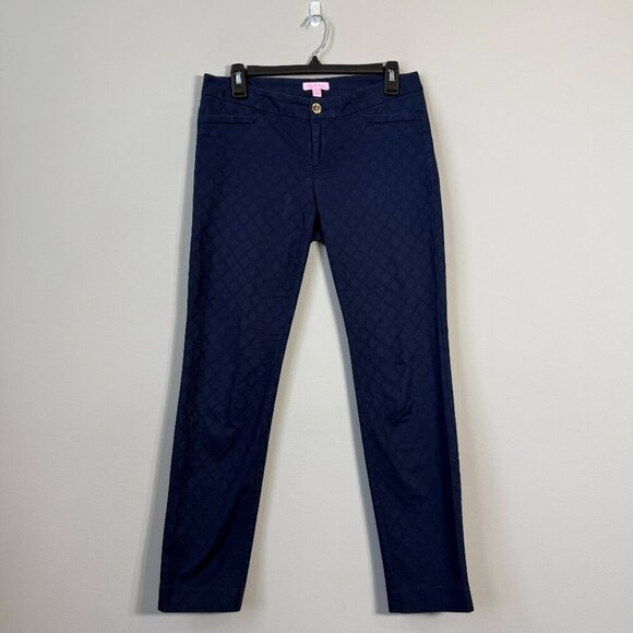 Lilly Pulitzer Kelly Textured Skinny Pants Women's 2 Navy Blue Ankle Preppy Chic - Picture 3 of 12